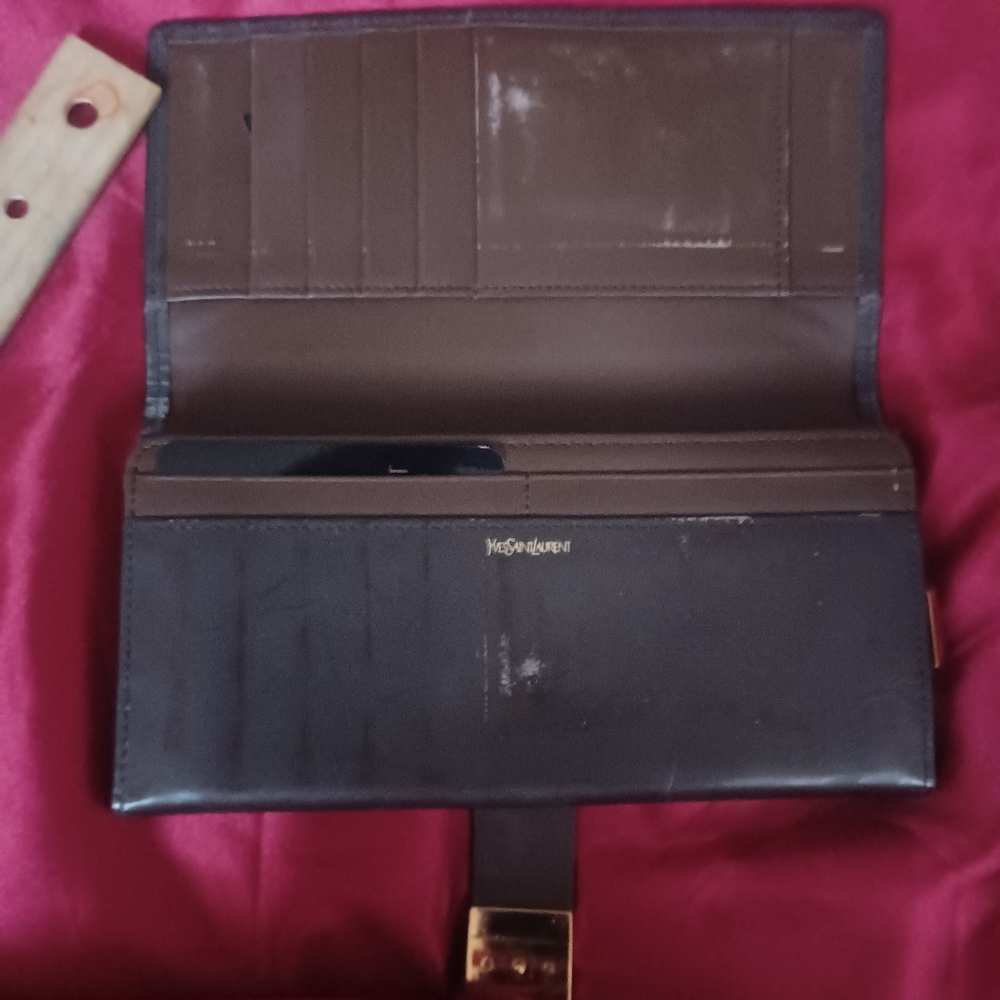 Yves Saint laurent Dark brown leather gold tone hardware long large ysl wallet - Picture 7 of 14